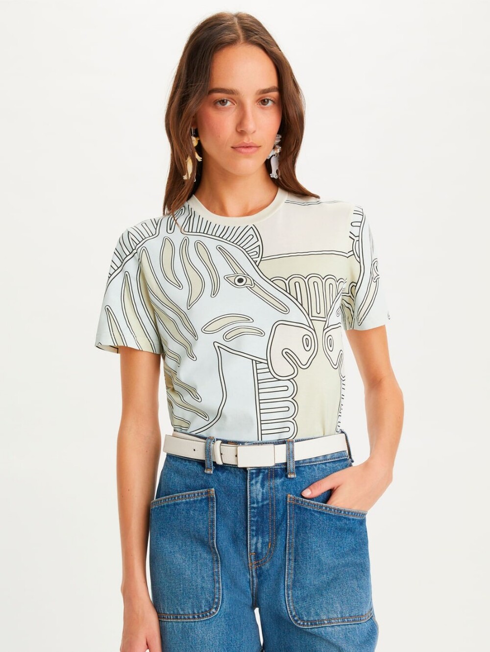NWT Tory Burch Horse Print Jersey T-Shirt | Size Small | Made in Portugal